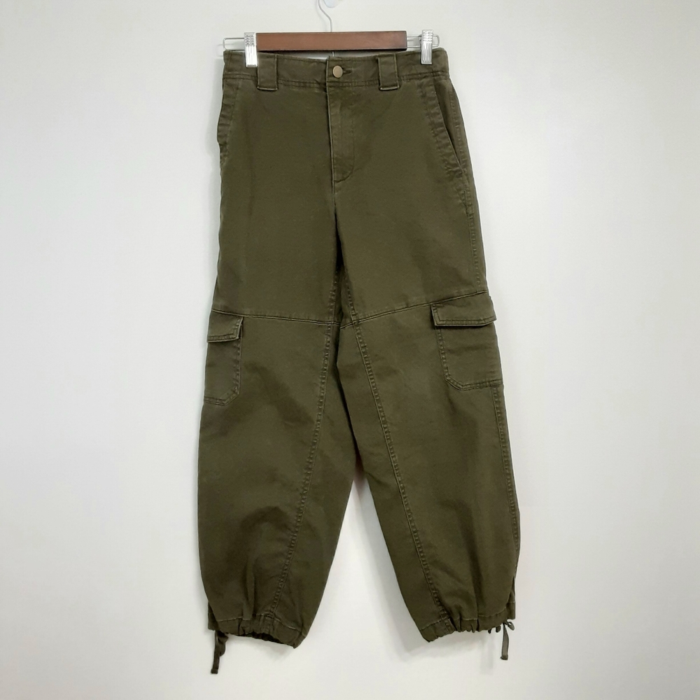 Old Navy High Waist Balloon Cargo Baggy Pants Army Olive Green Women size XS